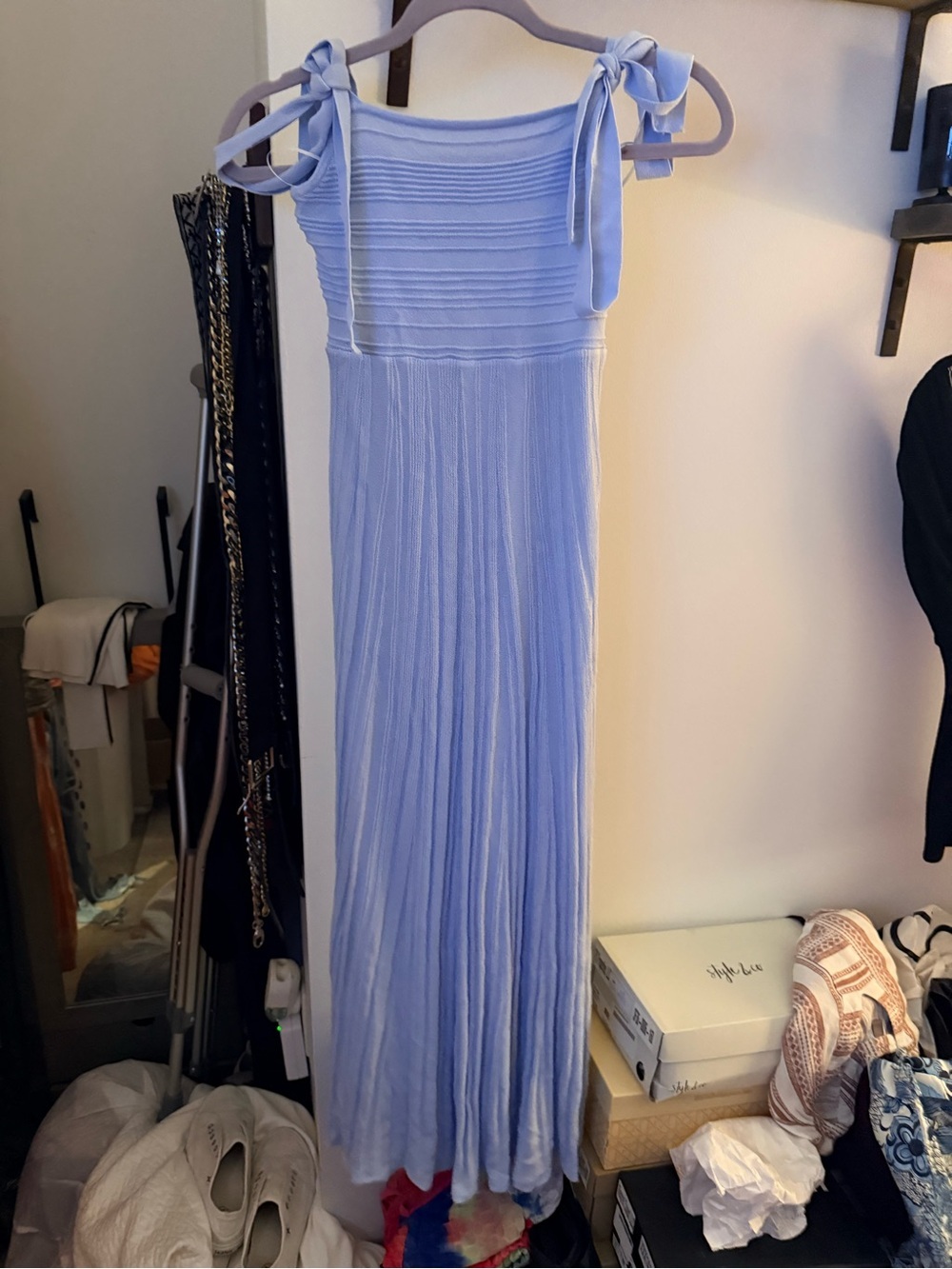 Light Blue Tie-Shoulder Maxi Dress